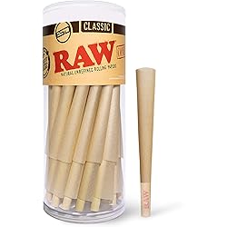RAW Cones Classic King Size | 50 Pack | Natural Pre Rolled Rolling Paper with Tips & Packing Tubes Included