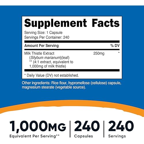Nutricost Milk Thistle 250mg 1000mg Equivalent, 240 Vegetarian Capsules - 4:1 Extract - Non-GMO and Gluten Free