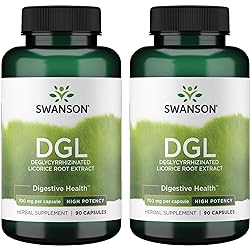 Swanson High Potency DGL Licorice - Herbal Supplement Promoting Digestive Health & GI Tract Support - Natural Stomach Soother Made with Licorice Root Extract - 90 Capsules, 750mg Each 2 Pack
