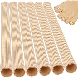 ViveSole Toe Sleeve Protector Tubes - Cushion Fabric with Gel Lining 6 Pack Finger Toe Separator Tubing for Bunion, Hammer Toe, Callus Corn, Blister