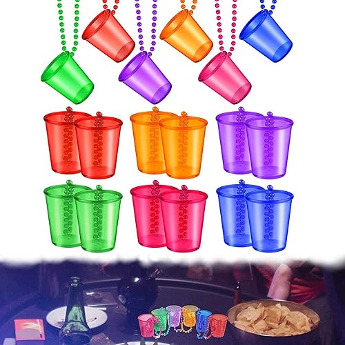 Rvlaugoaa 18 Pieces Shot Glass on Beaded Necklaces Plastic Shot Glass Necklace, for Team Groom and Bride Supplies Bachelorette Party Birthday Wedding Party Festival Parade