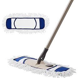 Eyliden Dust Mop with 2 Reusable Washable Pads - One Touch Replacement, Height Adjustable Handle, Wet & Dry Mops for Floor Cleaning, Hardwood, Laminate, Tile Flooring Push Dust Broom Blue