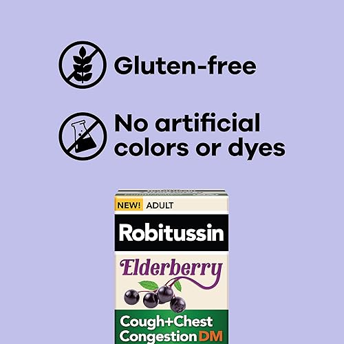 Robitussin Maximum Strength Elderberry Cough Chest Congestion DM Non Drowsy Liquid Cough Medicine, Relief Twin Pack, 8 Fl Oz, 2 Count