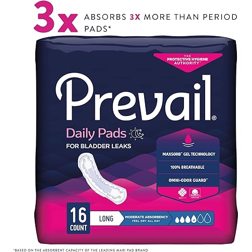 Prevail Incontinence Bladder Control Pads for Women, Moderate Absorbency, Long Length, 16 Count
