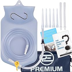 PE Clear Silicone Enema Bag Kit. Suitable for Coffee and Water Colon Cleansing. 2 Quart Capacity, 6.75 Foot Long Hose, 7 Tips. by Premium Enema