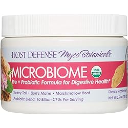 Host Defense, MycoBotanicals Microbiome Powder, Digestive Support with Probiotics, Mushroom Supplement, 3.5 oz, Plain