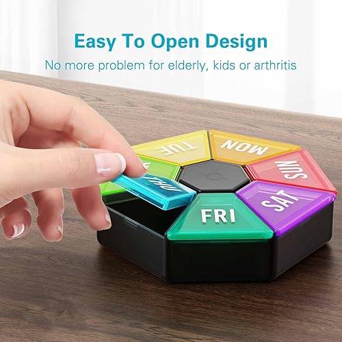 7 Day Pill Organizer, Barhon Large Weekly Pill Box Cases, Portable Daily Vitamin Container for Medicine Supplements Fish Oil Black
