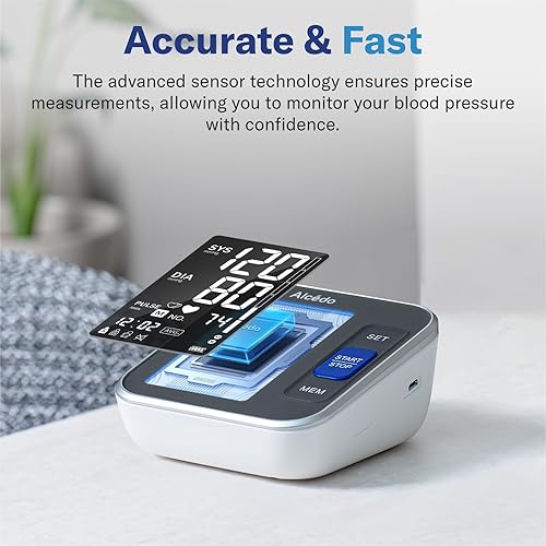 Alcedo Blood Pressure Monitor for Home Use, Automatic Digital BP Machine with Large Cuff for Upper Arm, Large Backlit Screen, Talking Function, 2x120 Reading Memory