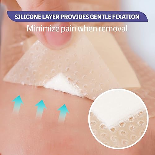 Conkote Silicone Adhesive Foam Dressings 4'' X 4'', Waterproof Bandages for Wound Care, Box of 10 Dressings
