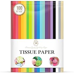 Tissue Paper for Gift Wrapping 100 Sheets 20 Assorted Colors, Gift Bags, Packaging, Floral, Birthday, Holidays, Christmas, Halloween, and DIY Crafts 15" X 20" Inch