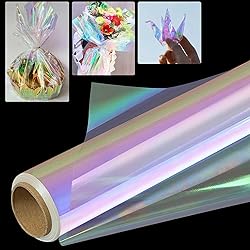 66 ft x 34 in Extra Wide Iridescent Cellophane Wrap Roll, Iridescent Film Cellophane Wrapping Paper Rainbow Colored Cellophane Wrap for Gift Baskets, Treats, Gifts, Flower, Crafts, Holiday, Christmas Decoration