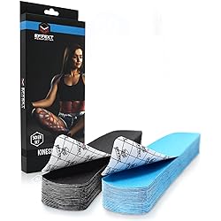 Effekt Pre Cut Kinesiology Tape Waterproof 10'' x 2'', 25 Kinesiology Tape precut Strips - Elastic Medical Tape for Muscle, Knee Support and Injury Recovery, Belly Tape for Pregnancy Blue Black
