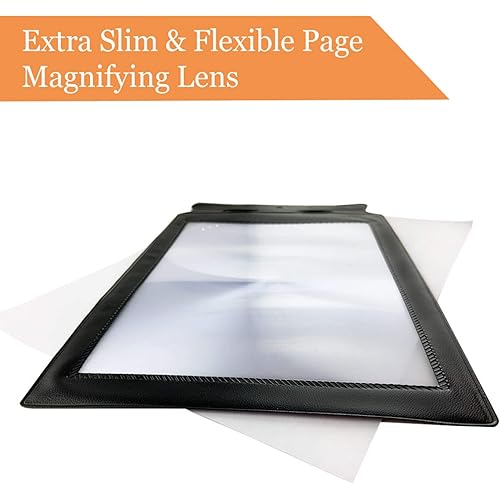 M MAGDEPO 3X Magnifying Sheet Flat Full Page Reading Magnifier Perfect Reading Aid for Elderly, People with Low Vision with 2 Bookmark Magnifier Lens