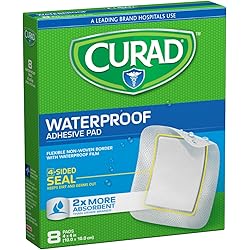 Curad Waterproof Adhesive Pads, Clear, 8 Count