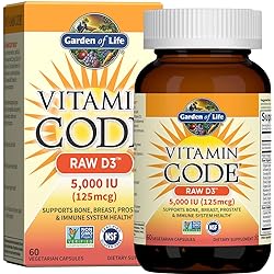 Garden of Life Vitamin D, Vitamin Code Raw D3, Vitamin D 5,000 IU, Raw Whole Food Vitamin D Supplements with Chlorella, Fruit, Veggies & Probiotics for Bone & Immune Health, 60 Vegetarian Capsules