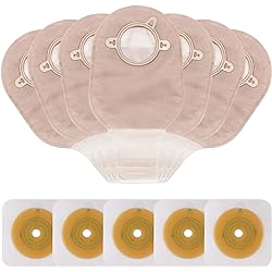 Lotfancy 20 PCS Ileostomy Supplies,15 PCS Two-Piece Colostomy Bags with Closure, 5 PCS Skin Barriers with Hydrocolloid & Non-Woven Border for Colonoscopy Stoma Care, Cut-to-Fit