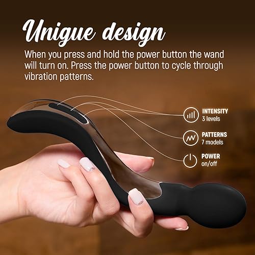 LuLu 8 Powerful Handheld Electric Back Massager for Women - Strong Personal Magic Massage for Sports Recovery, Muscle Aches, Body Pain - 7 Patterns & 3 Speeds - Black