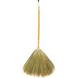 Asian Straw Broom Thai for Cleaning Floor,Housewarming Gift,Thai Vintage Retro Grass Broom Stick, Hardwood Sweeper with Brush Power and Circle Cleaning Length 40 inch