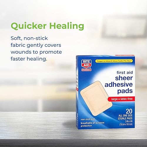 Rite Aid Sheer Adhesive Bandages with Sterile Non Stick Pad, 3" x 4" - 20 Count | Wound Care Supplies | Bandage Wrap | First Aid Supplies | Medical Tape for Skin Bandages | Bandage Wrap