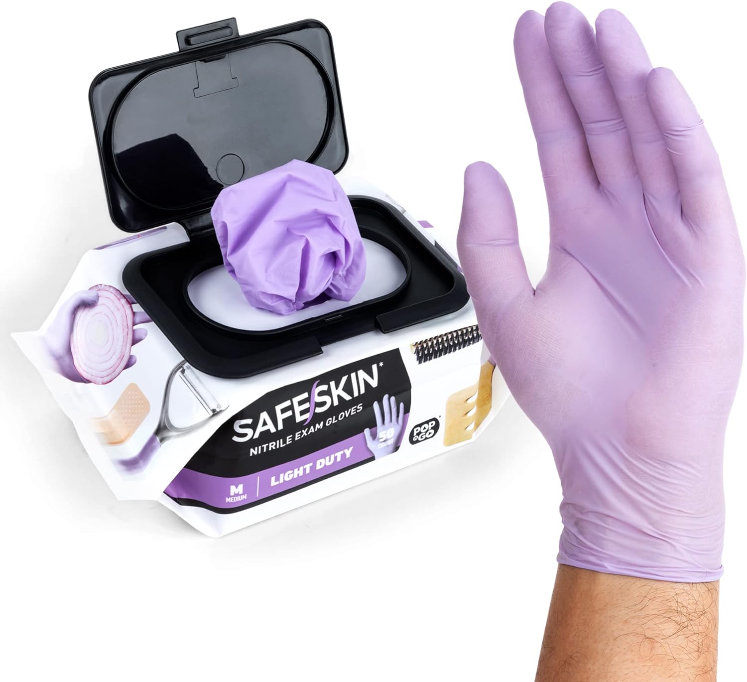 SAFESKIN Disposable Nitrile Gloves in POP-N-GO Pack of 50 or 200 Powder Free - Hair, Cleaning, Medical Use, Food Handling