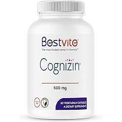 Cognizin Citicoline 500mg 60 Vegetarian Capsules - Clinically Studied Form of Citicoline - No Stearates - Vegan - Non GMO - Gluten Free