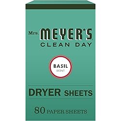 Mrs. Meyer's Dryer Sheets, Softens Fabric, Reduces Static, Cruelty Free Formula, Basil Scent, 80 Count