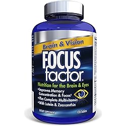 Focus Factor Brain and Vision Supplement, 120 Count - Eye Vitamin, Mineral Supplement & Complete Multivitamin for Adults wLutein and Zeaxanthin – Brain Supplement for Focus, Concentration, Memory