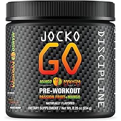 Jocko GO Pre Workout Mango Mayhem - Keto, Vitamin C, L Theanine, Caffeine, L Citrulline, Rhodiola, Sugar Free Nootropic Blend - Supports Muscle Pump, Endurance and Recovery - 30 Servings