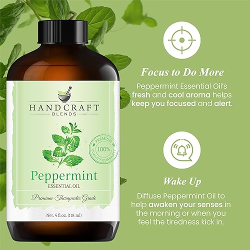 Handcraft Peppermint Essential Oil - 100% Pure and Natural Premium Therapeutic Grade with Premium Glass Dropper - Huge 4 fl. Oz