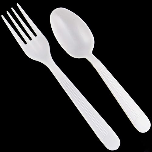 MAUI Plastic Cutlery Combo Set - 100 Forks -100 Spoons - Heavy Duty Disposable Forks and Spoons. Spoon good for soup & dinning , super heavyweight. Good For Gathering & Parties Hard To Break easy open
