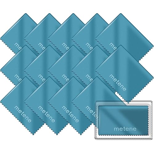 Metene 15 Pack Microfiber Cleaning Cloths 6"x7" in Individual Vinyl Pouches | Glasses Cleaning Cloth for Eyeglasses, Phone, Screens and Other Delicate Surfaces Cleaner Purple, Blue and Gray
