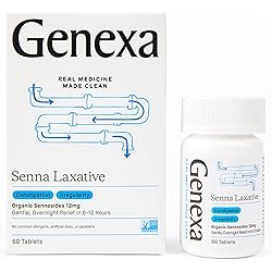 Genexa Senna Laxative - 50 Tablets | Effective Overnight Laxative | Certified Organic | Free of Talc