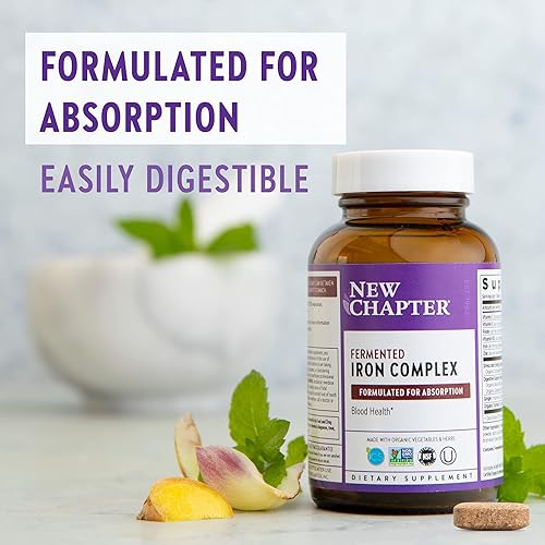 Iron Supplement, New Chapter Fermented Iron Complex with Organic Whole-Food Ingredients One Daily Non-Constipating Dose- 60ct, 2 Month Supply