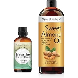 Natural Riches Breathe Essential Oil Blend Oil and Pure Cold Pressed Almond Oil California Grown That Helps with Relieving Stuffiness Symptoms