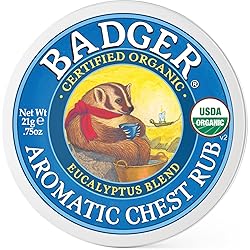 Badger - Aromatic Chest Rub, Eucalyptus & Mint, Certified Organic, Soothing Vapor Rub with Lavender, Essential Oils, Baby Chest Rub, 0.75 oz