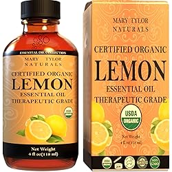 Organic Lemon Essential Oil 4 oz, USDA Certified Premium Therapeutic Grade, 100% Pure and Natural, Perfect for Aromatherapy, Diffuser, DIY by Mary Tylor Naturals