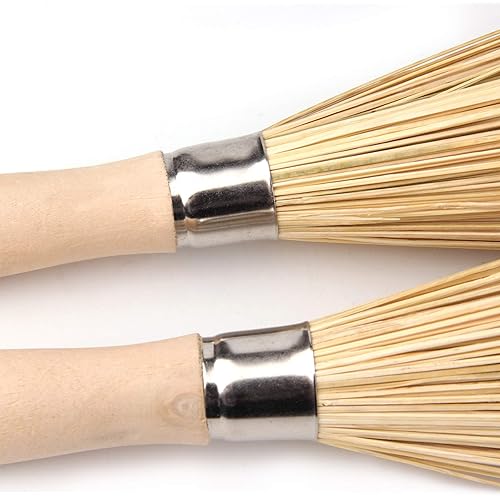 Sansheng 2 Pack Bamboo Wok Brush, Kitchen Cleaning Brush, Bamboo Kitchen pan Brush, FPR pan Handle Cleaning Brush, Bamboo pan Brush, Pot Brush, Pot Brush Cleaning
