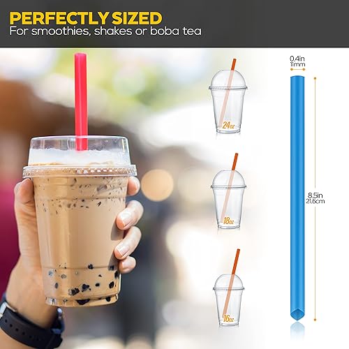 LL Products 200 Boba Bubble Straws Plastic Assorted Colors Individually Wrapped Disposable Smoothie Straw