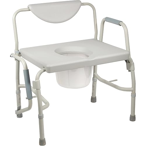 HEALTHLINE Heavy Duty Drop Arm Bariatric Commode | Bedside Commode Toilet Chair with Arms and Bathroom Safety Frame for Elderly, Adults | Adjustable Seat Height, Extra-Wide, 500 lbs
