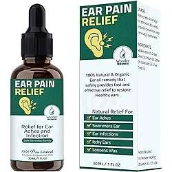 Ear Pain Relief, Relieves Ear Aches, Infections, Swimmer's Ear, Loosens Wax, Ear drops for adults, children & pet 100% Natural 30 ml By Wonder Healing
