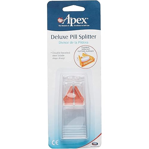 Apex Deluxe Pill Splitter - Pill Splitter With Retracting Blade Guard - For Cutting Small Pills or Large Pills , Tablets