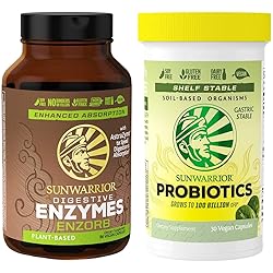 Sunwarrior Enzorb - Plant-Based Vegan Digestive Enzymes Bundle with Probiotics , Probiotics Plant Grows to 100 Billion CFU, 30 Caps, Essential Supplements to Support Optimal Health