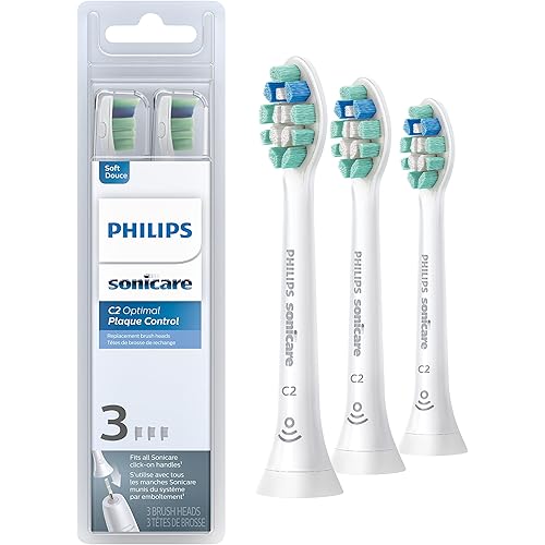 Philips Sonicare Genuine C2 Optimal Plaque Control Toothbrush Heads, 3 Brush Heads, White, HX902365