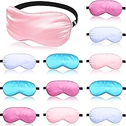 12 Pieces Silk Sleep Mask Pure Silk Kids Sleep Eye Mask with Adjustable Strap Soft and Smooth Eye Mask Eye Cover for Sleeping Blocking Out Lights Girls Men and Women Assorted Colors