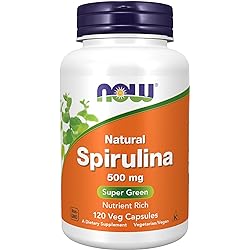 NOW Supplements, Natural Spirulina 500 mg with Beta-Carotene Vitamin A and Vitamin B-12, and naturally occurring Protein and GLA Gamma Linolenic Acid, 120 Veg Capsules