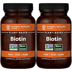 Global Healing Biotin Vitamin B7 Supplement 2-Pack 5000mcg - Sesbania Extract for Healthy Hair Growth, Radiant Skin and Strong Nails for Adult Men & Women - Non-GMO Vitamins - 120 Capsules Total