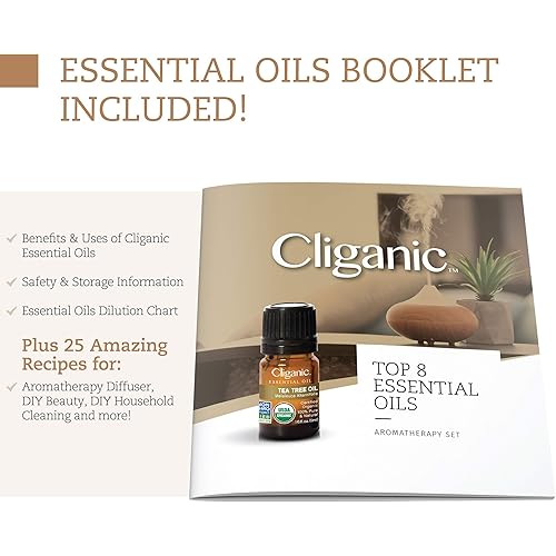 Cliganic Organic Castor Oil with Top 8 Essential Oils Set
