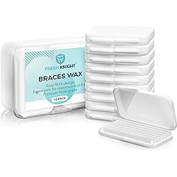 Braces Wax,10 Pack. Dental Wax for Braces & Aligners, Unscented & Flavorless - 50 Premium Orthodontic Wax Strips. White Cases. Includes storage case. Food Grade ortho brace wax. Fresh Knight. White