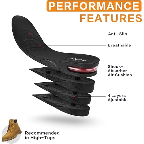 Height Increase Insoles Wider for Men, Adjustable 4-Level Up to 3.54 Inch Elevated, Air Cushioned Heel Inserts, Breathable Shoe Lifts for Men by ERGOfoot