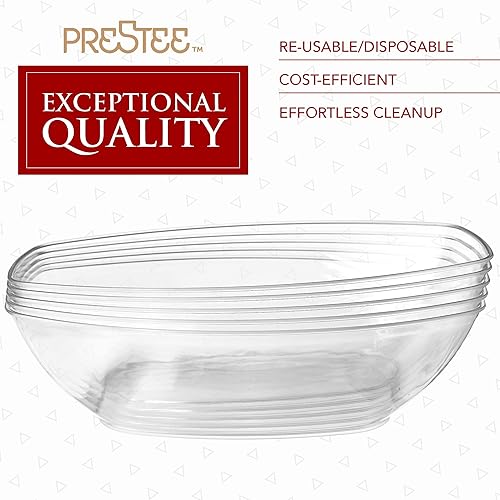 12 Pack Clear Oval Plastic Disposable Serving Bowls 64 oz - Disposable Party Dishes, Taco Bar Serving Set, Chip Bowls for Parties, Snack & Salad Containers, Candy Bowl, Party Bowls for Serving Food